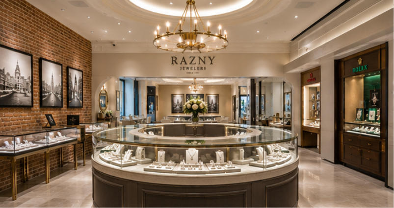 Razny central oval jewelry display counter