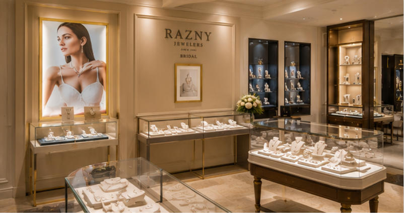 Razny custom bridal jewelry showcase