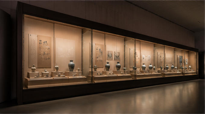 Black Framed Museum Vitrines wall