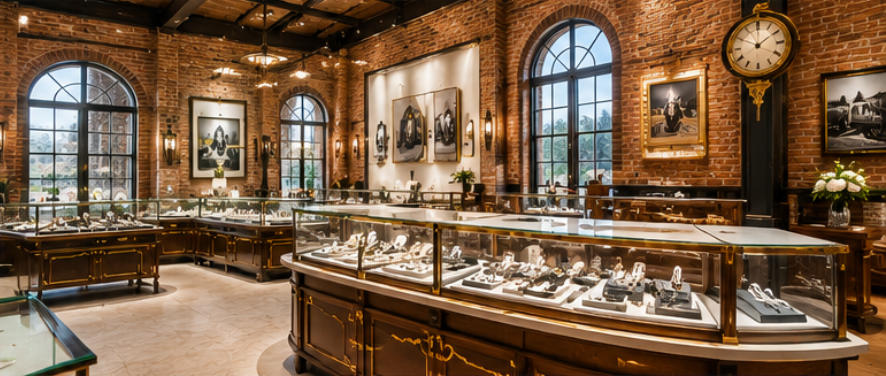 Warm Wood Luxury Jewelry Showcases