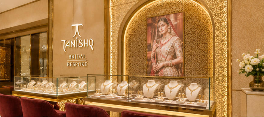 Tanishq Bridal Bespoke Corner golden tapestry display