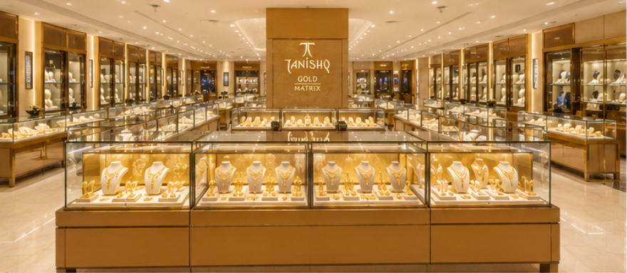 Tanishq central gold jewelry display matrix island showcases