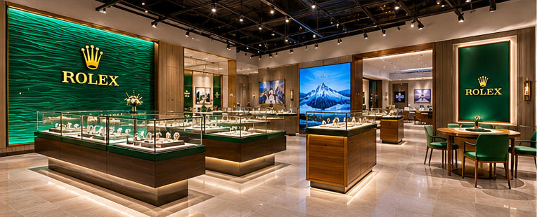 Rolex boutique floating glass displays
