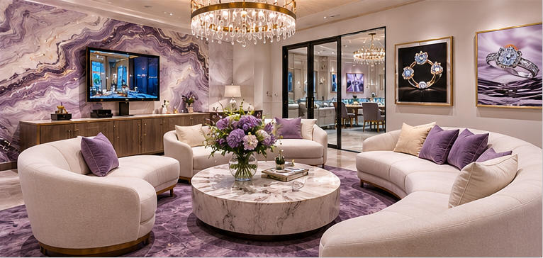 private customer lounges purple white marble