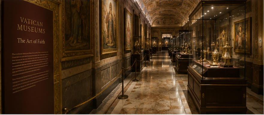 Vatican museum lighting system warm yellow illumination