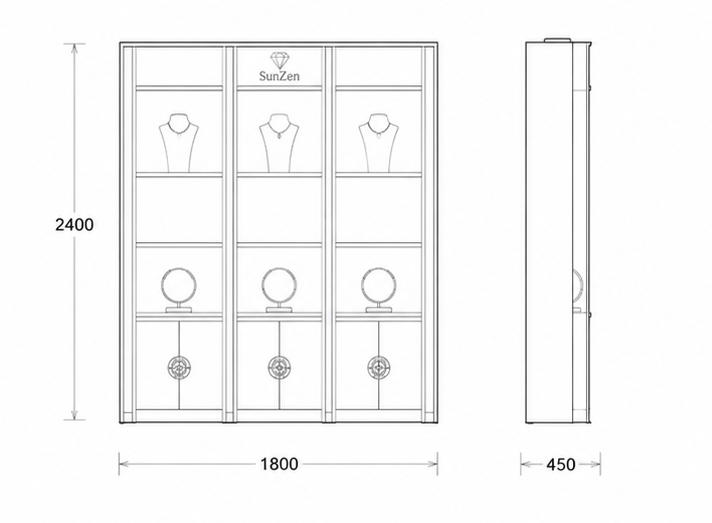 3 Grid Jade Wall Cabinet CAD Drawing