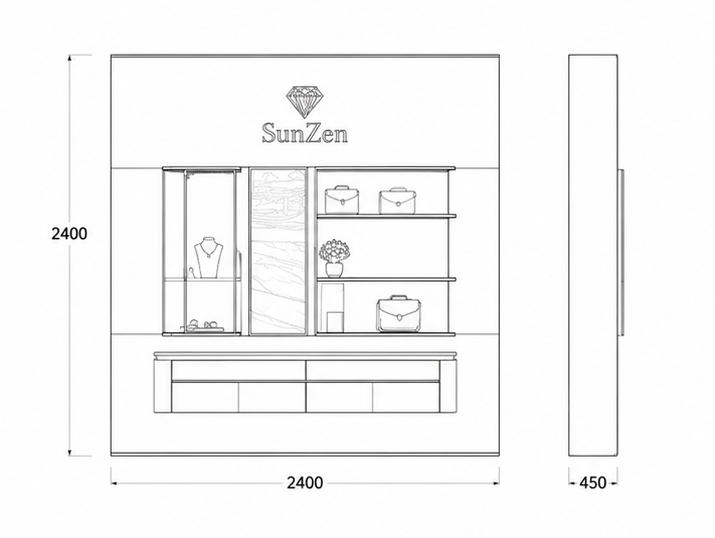 Jewelry Mixed Display Wall CAD Drawing