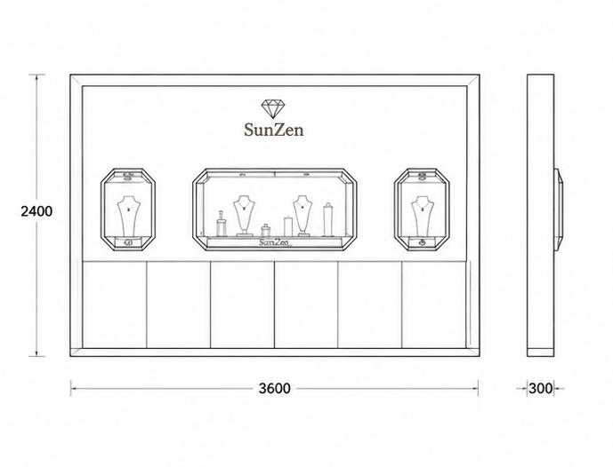 Beige Octagon Niche Jewelry Back Wall CAD Drawing