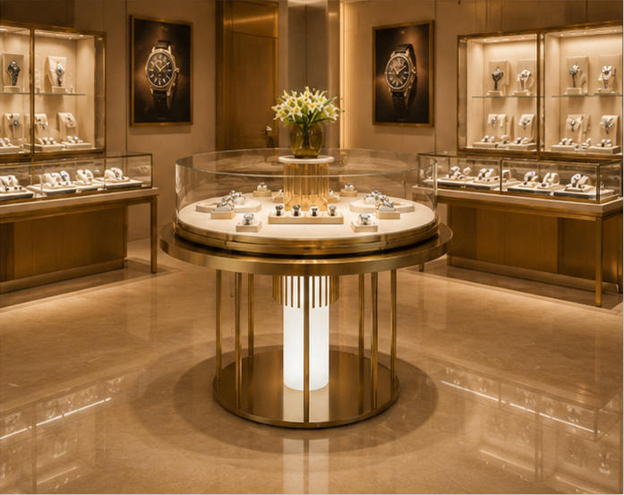 Silver watch unit on boutique sales counter