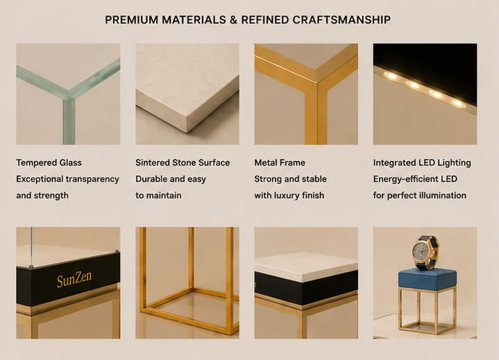 Close-up brushed bronze alloy wall bracket tempered glass texture