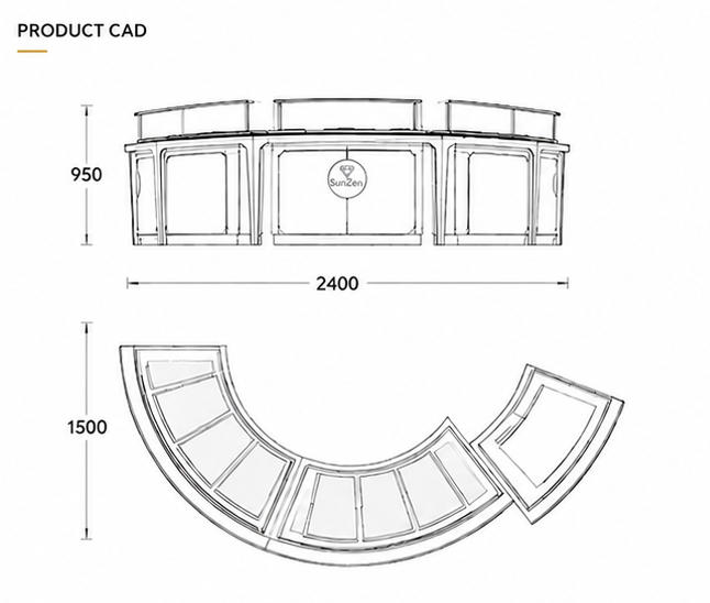 Jewelry C-Shape Curved Island Counter CAD Drawing