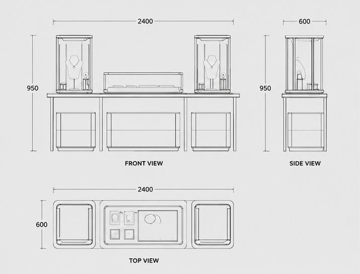 Jewelry Combined Display Set CAD Structural Drawing