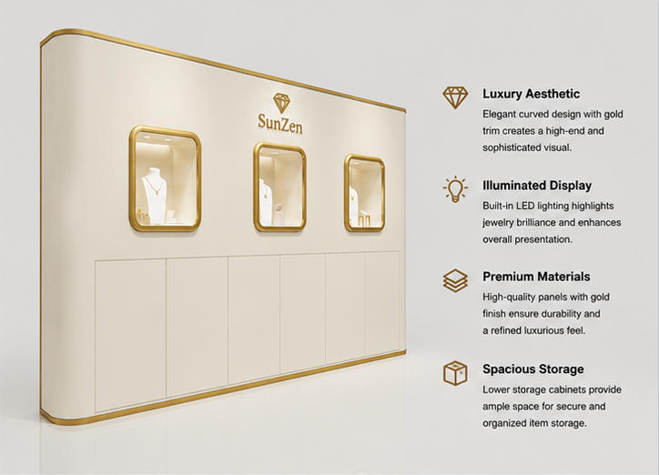 45 Degree Full Render of Gold Niche Brand Back Wall