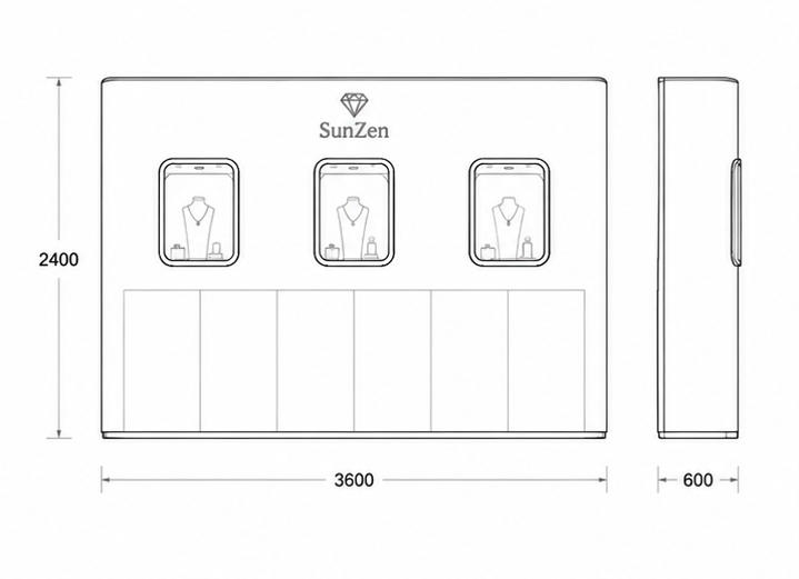 Cream Curved Brand Jewelry Wall CAD Drawing