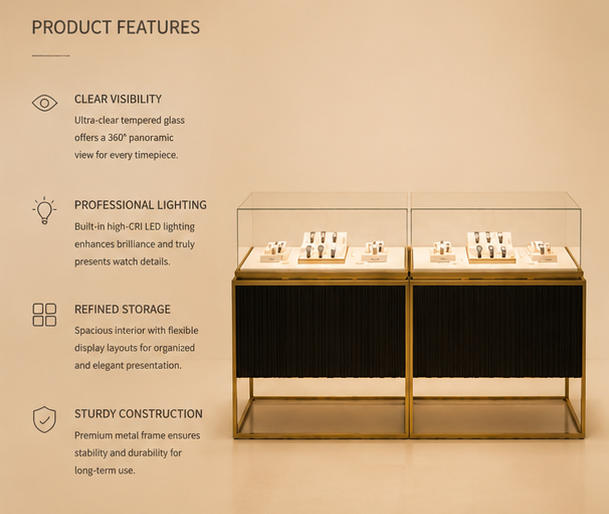 Lockable desktop metal watch vitrine structure