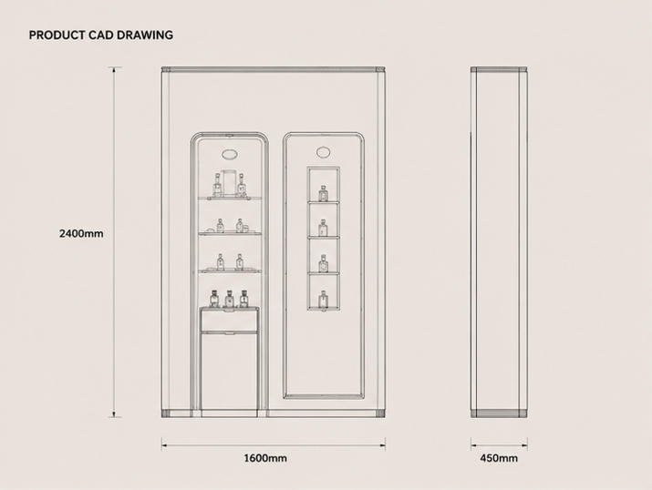 CAD drawing dual niche wall perfume showcase backlit scent cabinet