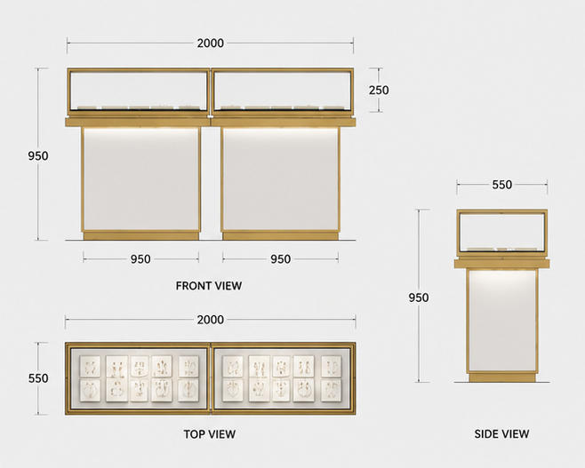 Jewelry Dual Display Counter CAD Structural Drawing