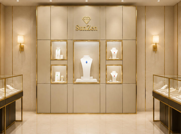 Real Installation Shot In Light Luxury Fashion Jewelry Boutique