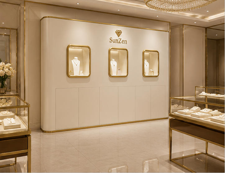 Real Installation Shot In Light Luxury Fashion Jewelry Boutique