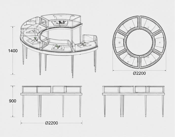 Jewelry Five-Segment Open C-Shaped Jade Display Table CAD Drawing