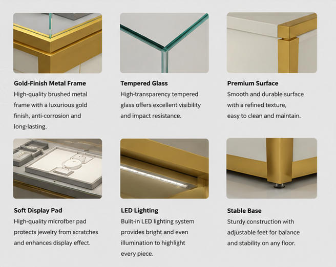 Material & Craft Close-up of Full Gold Surrounding Frame Segmented Drawer Base Jewelry Horizontal Display Counter