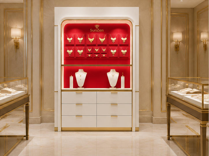 Real Installation Shot In Gold Jewelry Retail Boutique