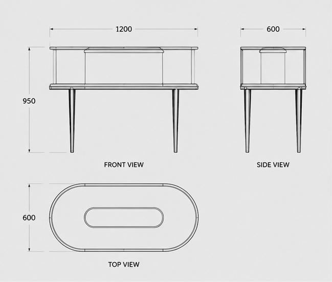 Jewelry Oval Display Table CAD Structural Drawing