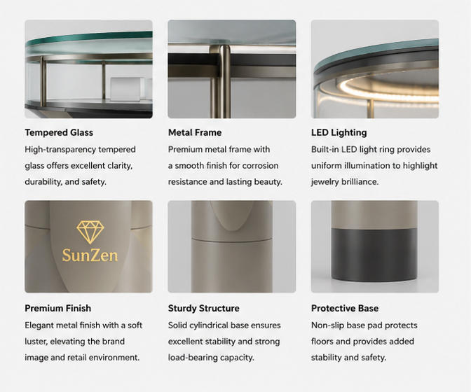 Material & Craft Close-up of Gradient Metal Circular Glass Jewelry Round Cylinder Pedestal