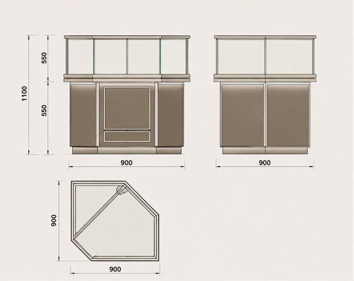 Hexagonal Vertical Outline & Full Glass Enclosure Mechanical CAD Drawing