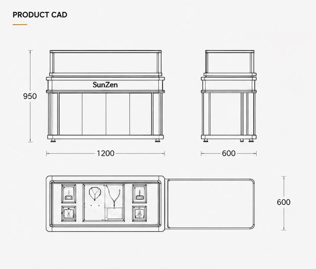 Jewelry L-Shaped Split Display Counter CAD Drawing