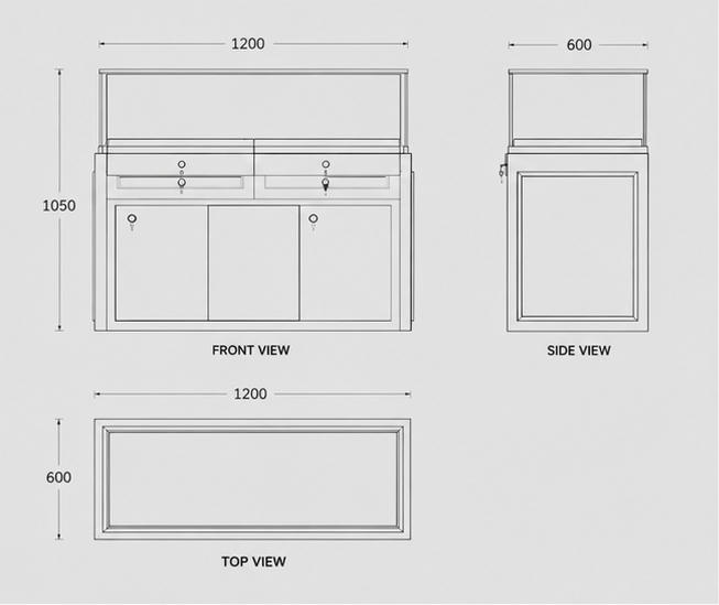 Jewelry Lockable Display Counter CAD Structural Drawing