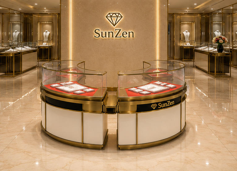 Real Installation Shot In Large Luxury Fashion Fine Jewelry Flagship Store Central Core Zone