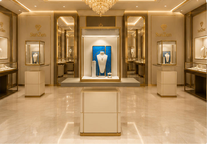 Real Installation Shot In Luxury Fine Jewelry Boutique Window Front