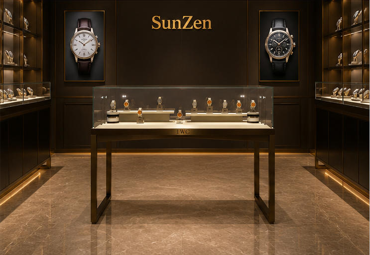 Real shot champagne watch stand inside shopping mall horology boutique