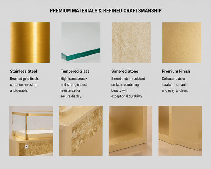 Close-up golden marble panel hollow gold frame long glass edge