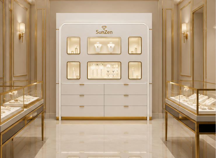 Real Installation Shot In Minimalist Luxury Jewelry Boutique
