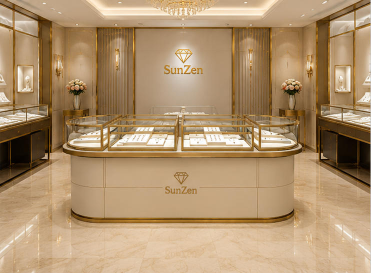 Real Installation Shot In Modern Light Luxury Jewelry Boutique Central Zone