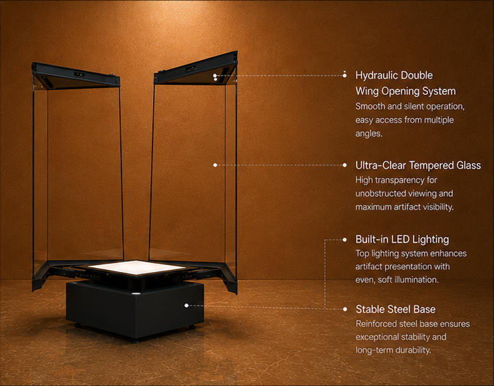 Museum Display Cabinet Dual Wing Hydraulic Showcase