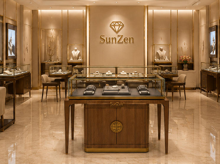 Real Installation Shot In New Chinese Oriental Jade Jewelry Boutique Central Sales Zone