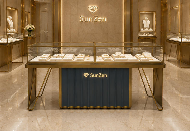 Real Installation Shot In Niche Minimalist Designer Fine Jewelry Boutique Central Sales Aisle Zone