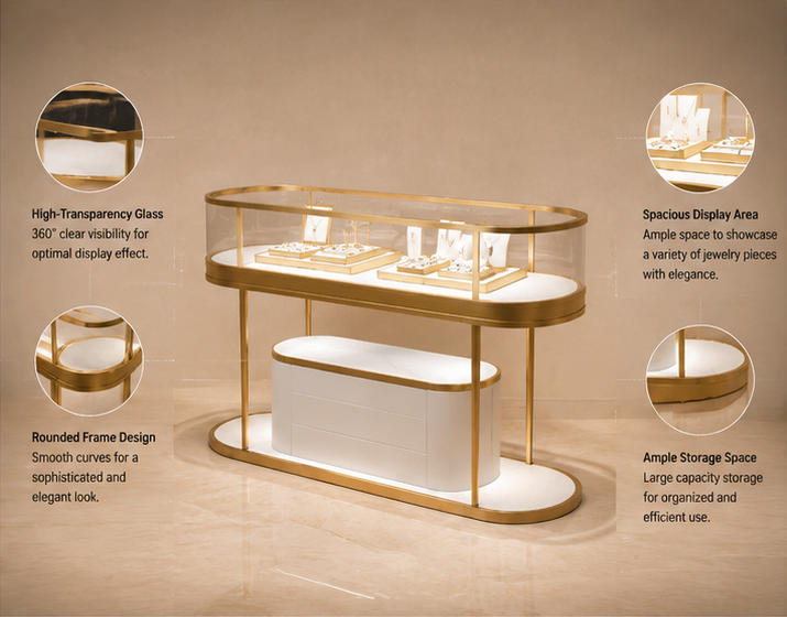Two-tier oval central display drawer showcase structure