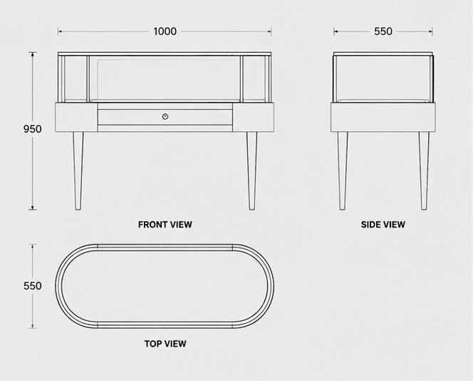 Jewelry Oval Display Desk CAD Structural Drawing