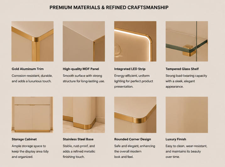Close-up gold edge LED for wall perfume showcase