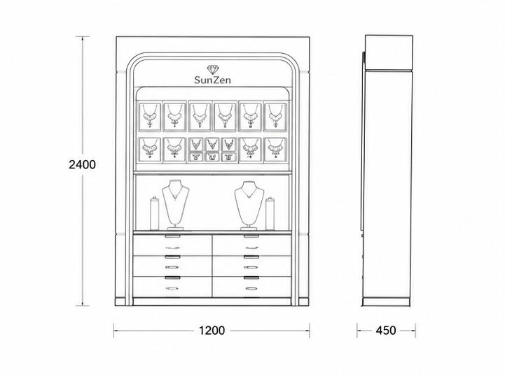 Jewelry Red Lining Wall Cabinet CAD Drawing