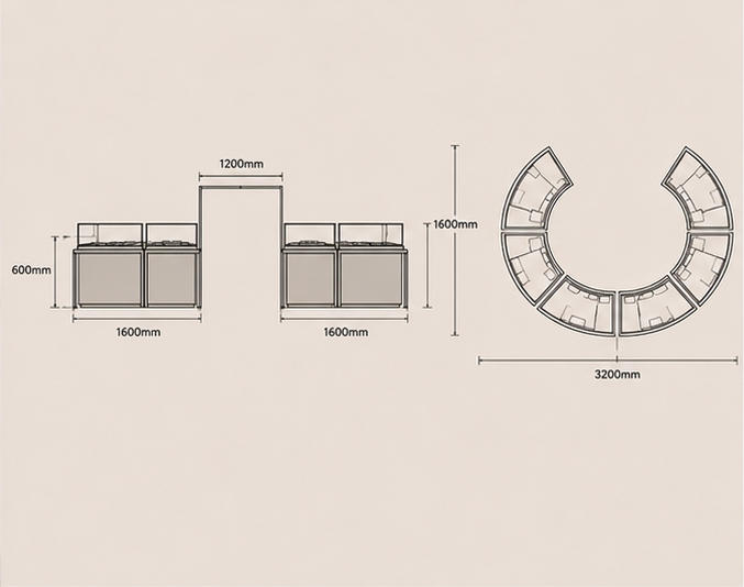 Circular Spliced Modular Curved Counter Mechanical CAD Drawing