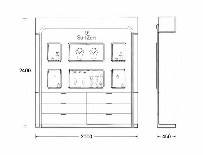 Jewelry Six Niche Wall Cabinet CAD Drawing