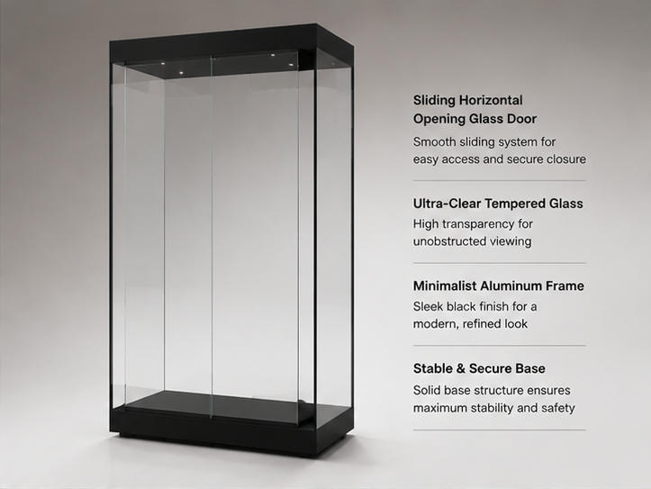 Vertical Slide Wall Museum Display Cabinet Square Frameless Showcase Render