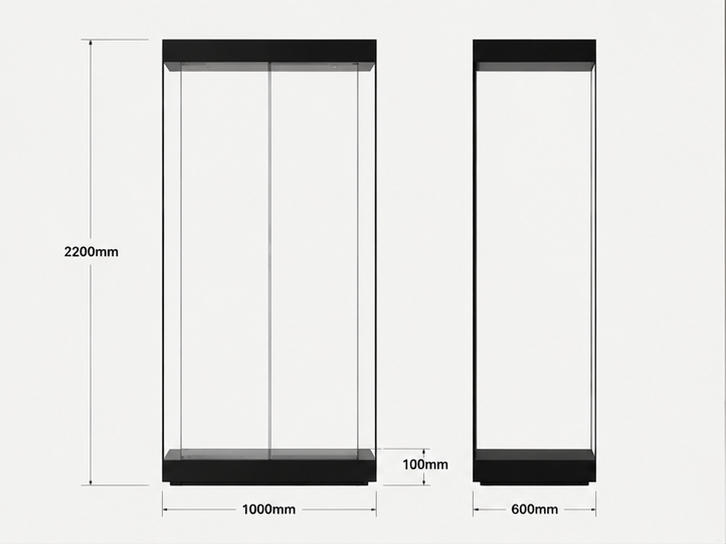 Horizontal Sliding Glass Mechanical CAD Drawing of Wall Museum Cabinet