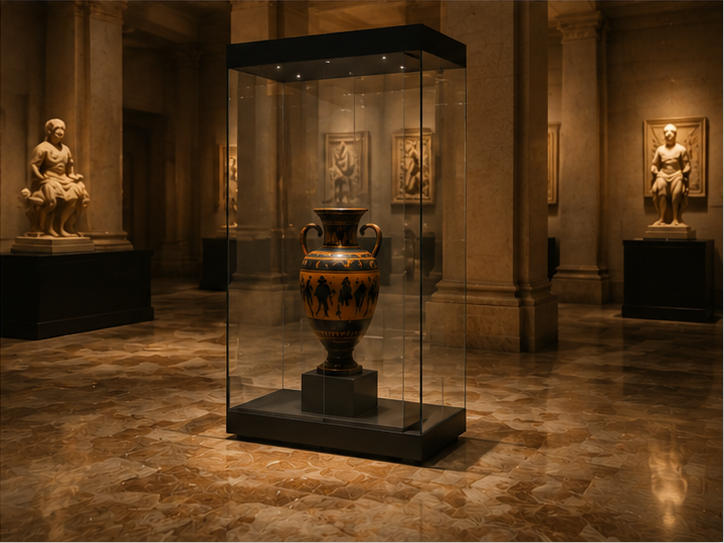 On-site Wall Installation Shot Of Vertical Slide Square Wall Museum Display Cabinet In Modern Art Museum