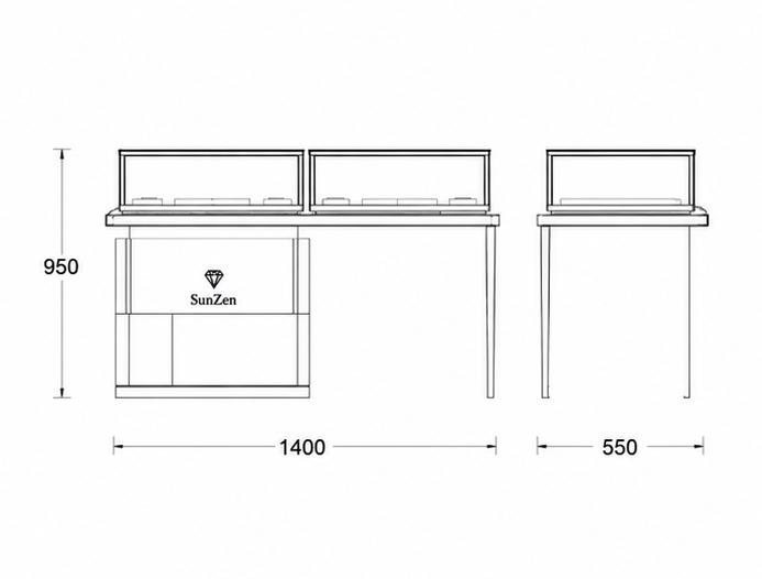 Jewelry Split Top Display Counter CAD Drawing